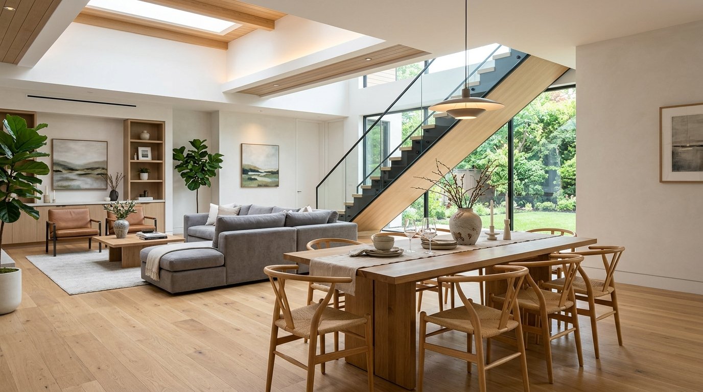 Interior living room and dining area painted with modern finish